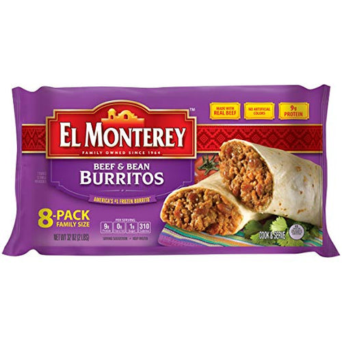 Family Pack of 8 Frozen Burritos, Made with Real Beef, No Artificial Colors, Perfect for Quick Family Meals